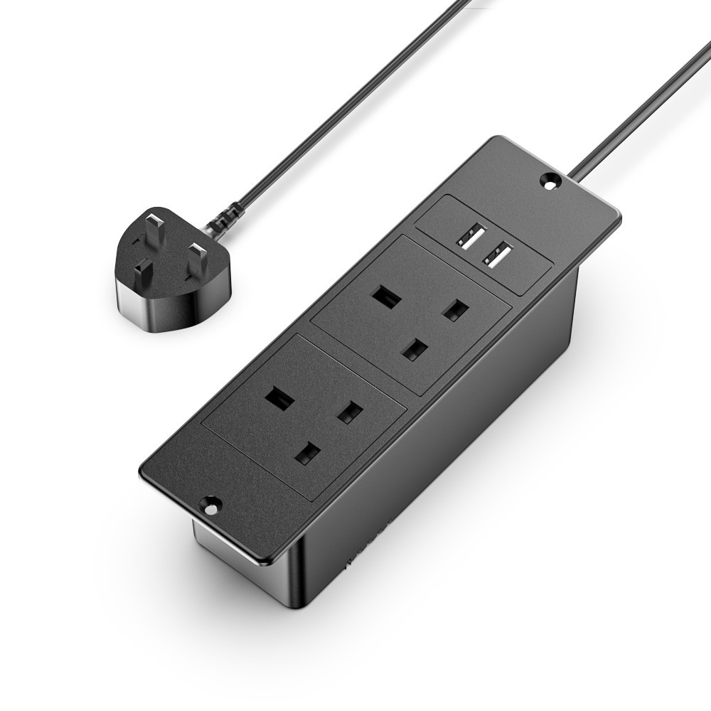 สีดำ-2*ปลั๊กไฟ AC+2*USB-A-UK