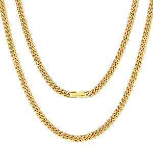 USA 18K <b>Gold</b> <b>Filled</b> 5mm Solid Diamond-Cut Stainless Steel Miami Cuban Link Curb Necklace Fashionable <b>Jewelry</b> Gift for Men Women - Product Image 1