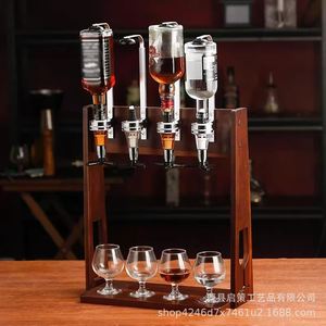 Solid Wood Wine Rack <b>Desktop</b> <b>Standing</b> Bar Dispensing Device Home Wine Pouring Rack With 4 Glasses - Product Image 1