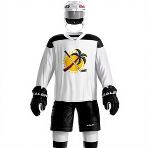 Maillot de hockey sur glace personnalisé pour homme, blanc et noir, manches longues, sublimé, anti-humidité, toutes saisons, taille adulte - Product Image 1
