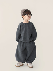 Ensemble <span class=keywords><strong>de</strong></span> vêtements pour garçons, style coréen, couleur unie, coton, ensemble sweat-shirt et pantalon deux pièces, printemps et automne - Product Image 1