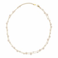 Bijoux en acier inoxydable plaqué or 18 carats, collier double rang avec perles d'imitation et chaîne délicate, vente en gros