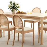 Ensemble de 2 chaises de salle à manger minimalistes en rotin avec design sans accoudoirs rembourrés et pieds ergonomiques en bois pour usage domestique/hôtelier