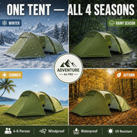 Tente de glamping familiale pour 3-4 personnes avec auvent avant extensible, une chambre, un salon, grande tente tunnel d'extérieur