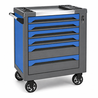 Coffre à outils mobile industriel de qualité supérieure avec 4 roulettes pivotantes et une fente de rangement supérieure pour outils, idéal pour les garages automobiles et ateliers.