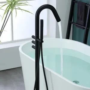 upc brass body zinc handle hot and cold water mixer free standing bathroom tub stand shower flooring tap taps faucet matte black