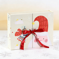 Coffret Cadeau du Nouvel An Personnalisable et Recyclable avec Ouverture Magnétique à Double Porte et Nœud Papillon, Thermos, Écharpe, Emballage Festif Rouge Mat 2mm