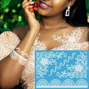 Autocollant de <span class=keywords><strong>tatouage</strong></span> au henné blanc, motif <span class=keywords><strong>dentelle</strong></span>, encre blanche pour femmes - Product Image 6