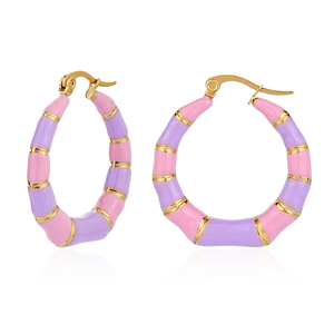 Boucles d'oreilles créoles en résine rose et violette plaquées or 304 316, style mignon et tendance pour femme, bijoux fantaisie en stock - Product Image 1