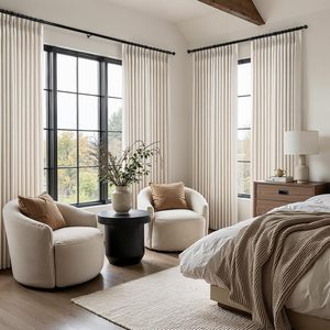 Pinch Pleated Linen <strong>Curtains</strong> for French Window Modern All-Season Living Room Natural Birch Blackout <strong>with</strong> <strong>Hooks</strong> - Product Image 1