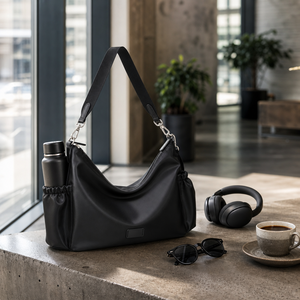 Black Neoprene Women's <b>Messenger</b> <b>Bag</b> <b>Large</b> Capacity Crossbody Shoulder Purse Zipper Closure Water Resistant for Travel - Product Image 6
