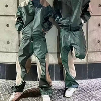 Survêtement en cuir personnalisé pour homme, deux pièces, coupe cargo, coupe-vent, style rétro, avec fermeture éclair