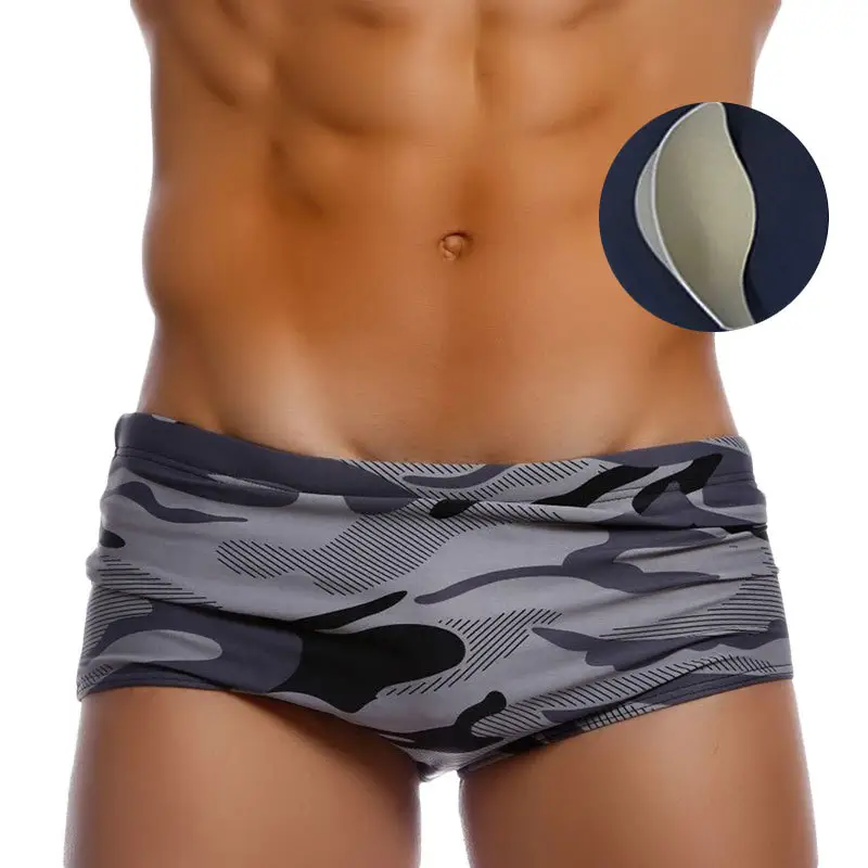 GZFZ-UXH608-1 mens bikini briefs hot sale Camouflage printed grey color men's swimming trunks eco friendly swimwear