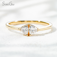 Bague de fiançailles de luxe pour femme StarsGem en or massif 18 carats avec deux diamants de laboratoire DEF VS taille triligne