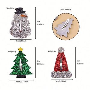 Pinza para el pelo infantil de estilo dulce navideño, de acetato, con diseño de árbol de Navidad, muñeco de nieve y sombrero, con lentejuelas BB, tipo 'Bye-bye Drip' para niños - Product Image 2
