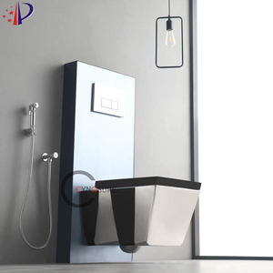 Siège de toilette suspendu sans cadre Continental Simple Good Flush, gris, pour salle de bain haut de gamme, avec finition dorée - Product Image 3
