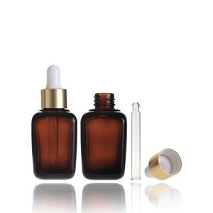 ขวดแก้วสี่เหลี่ยมสีน้ำตาลขนาด 30 มล. สำหรับน้ำมันหอมระเหยและเครื่องสำอาง พร้อมหลอดหยด - Product Image 4