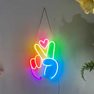 Colourful Peace Hand Neon <span class=keywords><strong>Sign</strong></span> <span class=keywords><strong>Finger</strong></span> Peace <span class=keywords><strong>Sign</strong></span> Wall <span class=keywords><strong>Sign</strong></span> segno di vittoria luce al Neon per bambini camera da letto festa decorazioni per le vacanze - Product Image 2