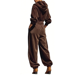 Women's Velvet 2 Piece <b>Set</b> - Cowl Neck Long Sleeve Top & High Waist Pleated Balloon Pants Outfit Womens Clothes Fashion - Product Image 6