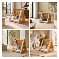 Maison pour chien et chat en bois massif moderne, écologique et de qualité supérieure, avec coussin amovible et confortable, robuste et ventilée, pour l'intérieur et l'extérieur, pour chatons