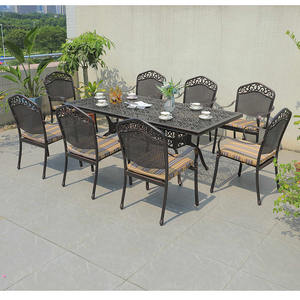 लक्जरी कास्ट एल्यूमीनियम आउटडोर उद्यान अवकाश 8 सीटें रेस्तरां डाइनिंग टेबल और कुर्सियां सेट - Product Image 3