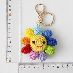 Colorful Artificial Handmade Crochet Sunflower Keychain <b>Bag</b> Charm Car Keyc Hain <b>Mini</b> Doll Knitted Flowers Keyring Jewelry <b>Gifts</b> - Product Image 2