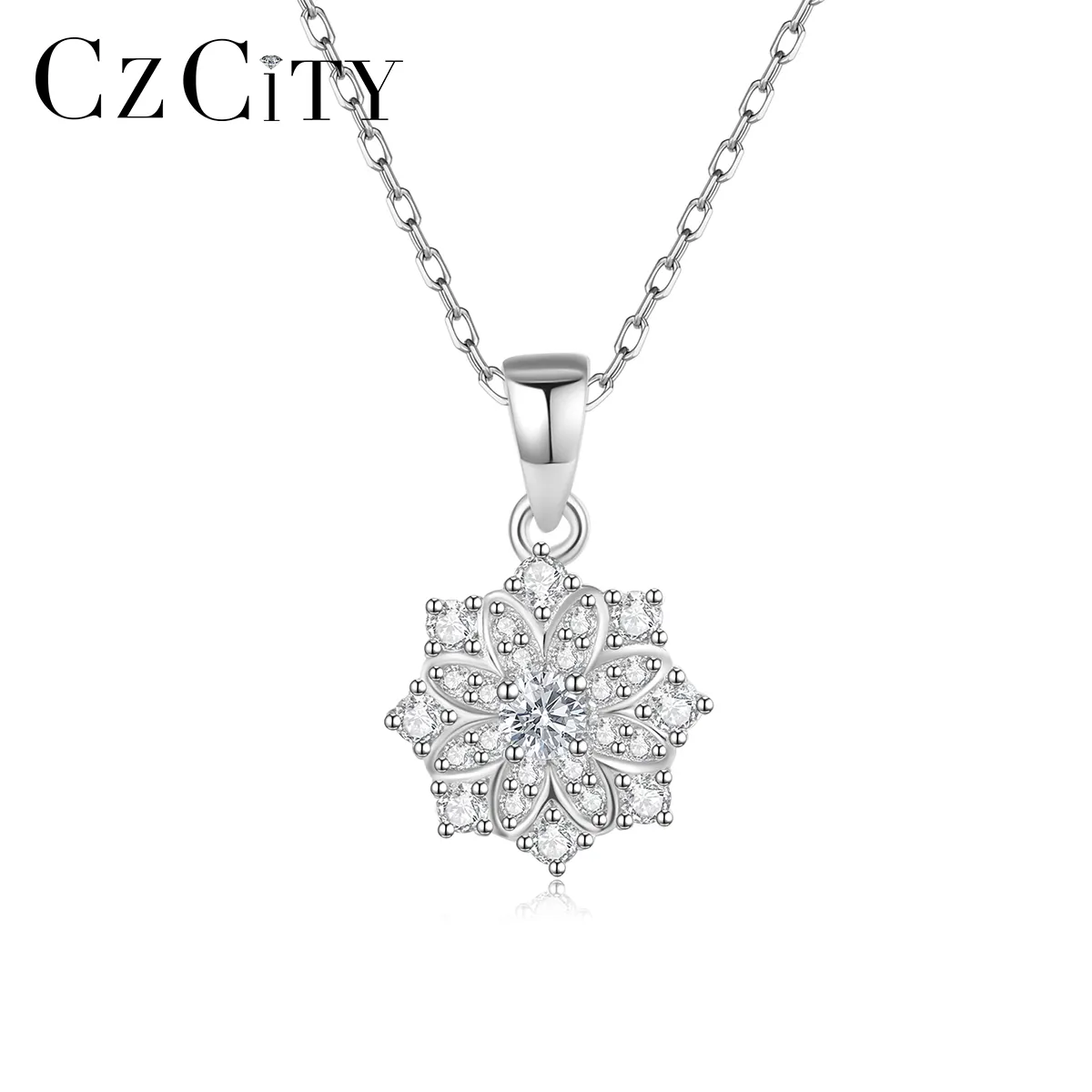 CZCITY enlace cadena diamante colgante Cz coreano circón minimalista chica Linda joyería señora 925 flor collar