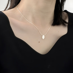Collar de cadena ovalada de plata de ley S925 para mujer, cadena irregular cepillada lisa para suéter, diseño sencillo y moderno - Product Image 3