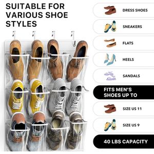 24 Pockets Over the Door Hanging <b>Shoe</b> Organizer Non-woven & Clear PVC <b>Shoe</b> Storage Bag - Product Image 4