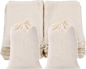 Piccole borse riutilizzabili in tela di lino con coulisse vuote in cotone mussola sacchetti regalo riciclabili per feste a casa con Logo personalizzabile - Product Image 1