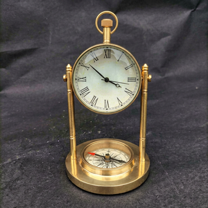 Victoria London Antique Brass <b>Clock</b> with Built In Compass Vintage Nautical Desktop Timepiece <b>Retro</b> Office Decor - Product Image 1