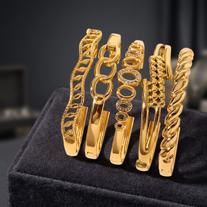 Brazalete Apilable de Acero Inoxidable con Zirconia Hueca Geométrica, Chapado en Oro de 18K PVD, de Alta Gama, a la Moda, para Mujer, Marca DALi - Product Image 3