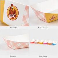 Barquette alimentaire jetable en papier imprimée couleur personnalisée, barquette à collation en papier anti-graisse pour frites, hot-dogs à emporter