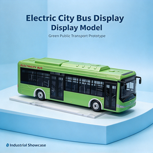 Modellino in Scala di Autobus Urbano Blu, Replica in Plastica ABS di Veicolo per Trasporto Pubblico, Finestrini Neri, Porte Gialle, Attrezzatura sul Tetto, Base Espositiva - Product Image 1