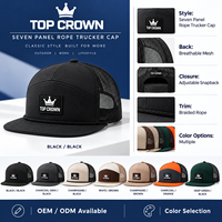 Casquette Trucker à sept panneaux avec bordure en corde, réglable, en maille respirante, pour le travail en extérieur et le style de vie, vente en gros OEM ODM