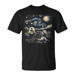 Camiseta Three River Otters Van Gogh Starry Night para amantes de las nutrias - Product Image 1