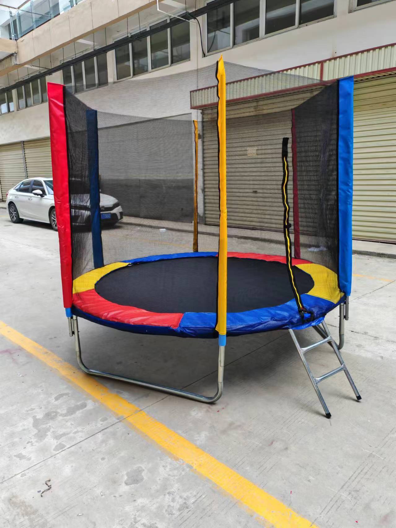 blue round trampoline 8ft