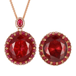 Vintage Eco-friendly Copper Gold Plated Gemstone Jewelry <b>Set</b> 18*20mm Red Cubic Zirconia Necklace Ring Matching <b>Set</b> for Women - Product Image 1