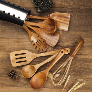 Wooden <b>Utensils</b> <b>Sets</b> <b>Kitchen</b> Utenails <b>Set</b> With Holder for Cooking Teak Wood Spoons Flatware Serving <b>Sets</b> Cooking <b>Utensil</b> - Product Image 4