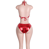 Tenues de strip-teaseuse en cuir verni à deux pièces, tenues de danse exotique, vêtements de scène, combinaisons à strass, costumes de festival