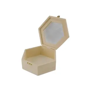 カスタム未完成の小さな八角形の木製ジュエリーチェストボックス木製真鍮ヒンジ小さな木製ボックスギフト用