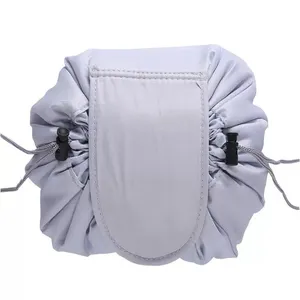 Free Sample Women Polyester Capacity Lazy Drawstring Cosmetic Bag Travel Storage Pouch Makeup Bag Ready to Ship