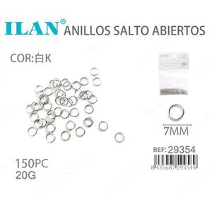 Anelli Aperti Ilan 7mm 150pz Placcati in Oro Bianco per Creazione di Gioielli - Product Image 3