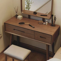 Petite coiffeuse murale étroite en bois massif avec miroir éclairé, gain de place, style rétro pour chambre à coucher