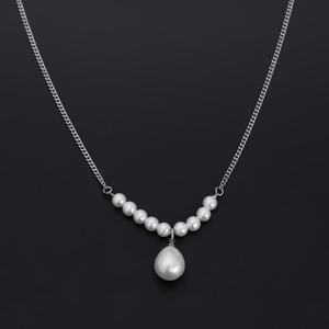 Collier long classique de mariée avec perles et breloques d'amour, plaqué argent, style vintage, pour filles - Product Image 1