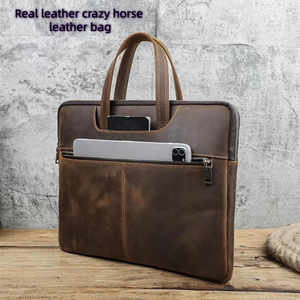 MacBook Pro 15 pulgadas, bolso con 14 cremalleras, funda protectora, bolso <span class=keywords><strong>para</strong></span> <span class=keywords><strong>documentos</strong></span> oficiales <span class=keywords><strong>para</strong></span> hombre, cuero genuino, cuero Crazy Horse - Product Image 1