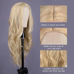 Perruque synthétique longue ondulée <span class=keywords><strong>blonde</strong></span> pour <span class=keywords><strong>femme</strong></span>, <span class=keywords><strong>mannequin</strong></span> buste, 26 pouces, raie au milieu |   Perruque résistante à la chaleur d'aspect naturel - Product Image 3