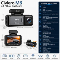 Caméra embarquée 4K véritable avec double objectif avant et arrière, écran IPS 3,2 pouces, WiFi, GPS, WDR, enregistreur vidéo, surveillance de stationnement 24h/24