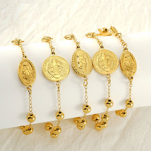 Bracelets religieux en acier inoxydable 316L plaqué or 14k 18k avec breloques, chapelet, bracelet Vierge Marie pour femmes et hommes - Product Image 1