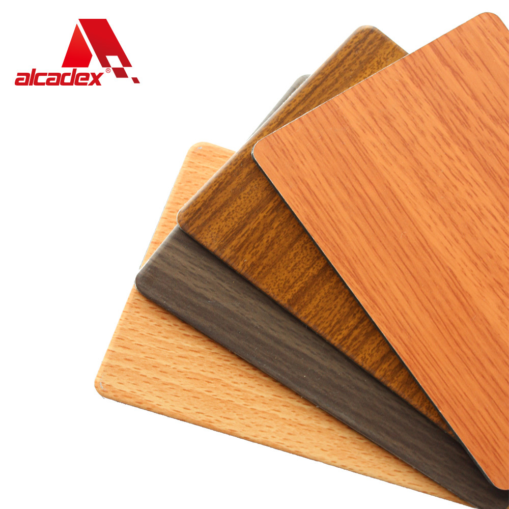 2-6mm conception de façade de mur rideau panneau en bois modèle en aluminium D'ACM composite panneau en plastique